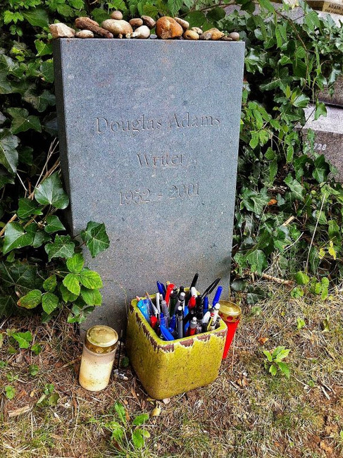 Douglas Adams' grave in Highgate Cemetery in London