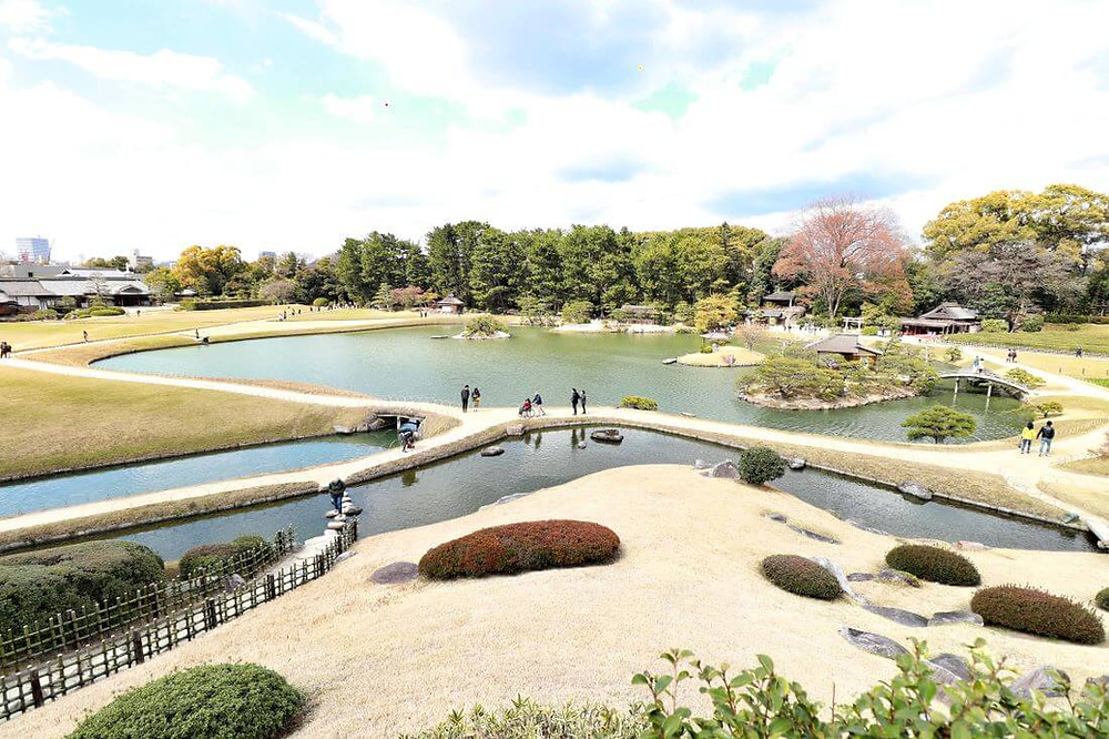 Amazing view from a hilltop of the Korakuen garden in Okayama, Japan