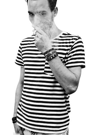 model smoking, james dean, model wearing striped shirt