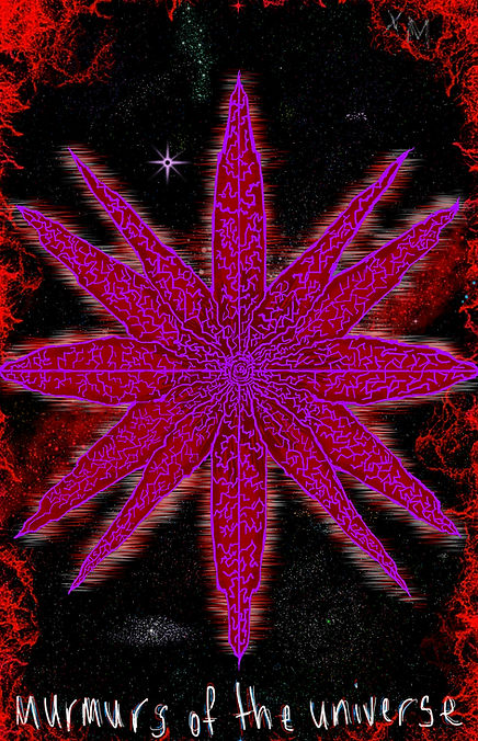 a digital illustration displaying a red and purple cosmic entity—shaped similar to a sunflower sea star’s form