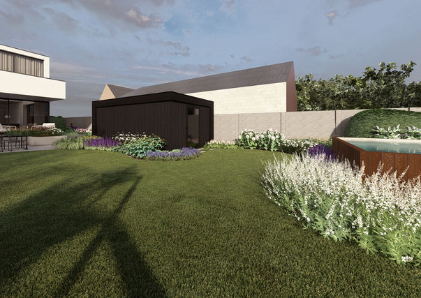 Ontwerp achtertuin met tuinberging Aalst