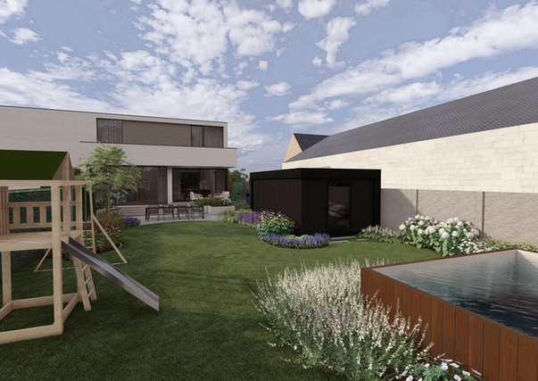 Ontwerp achtertuin met speeltoestellen Aalst