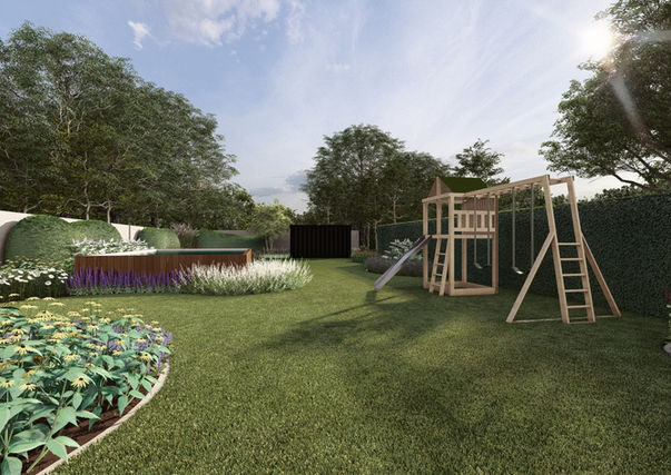 Ontwerp achtertuin met speeltoestellen Aalst