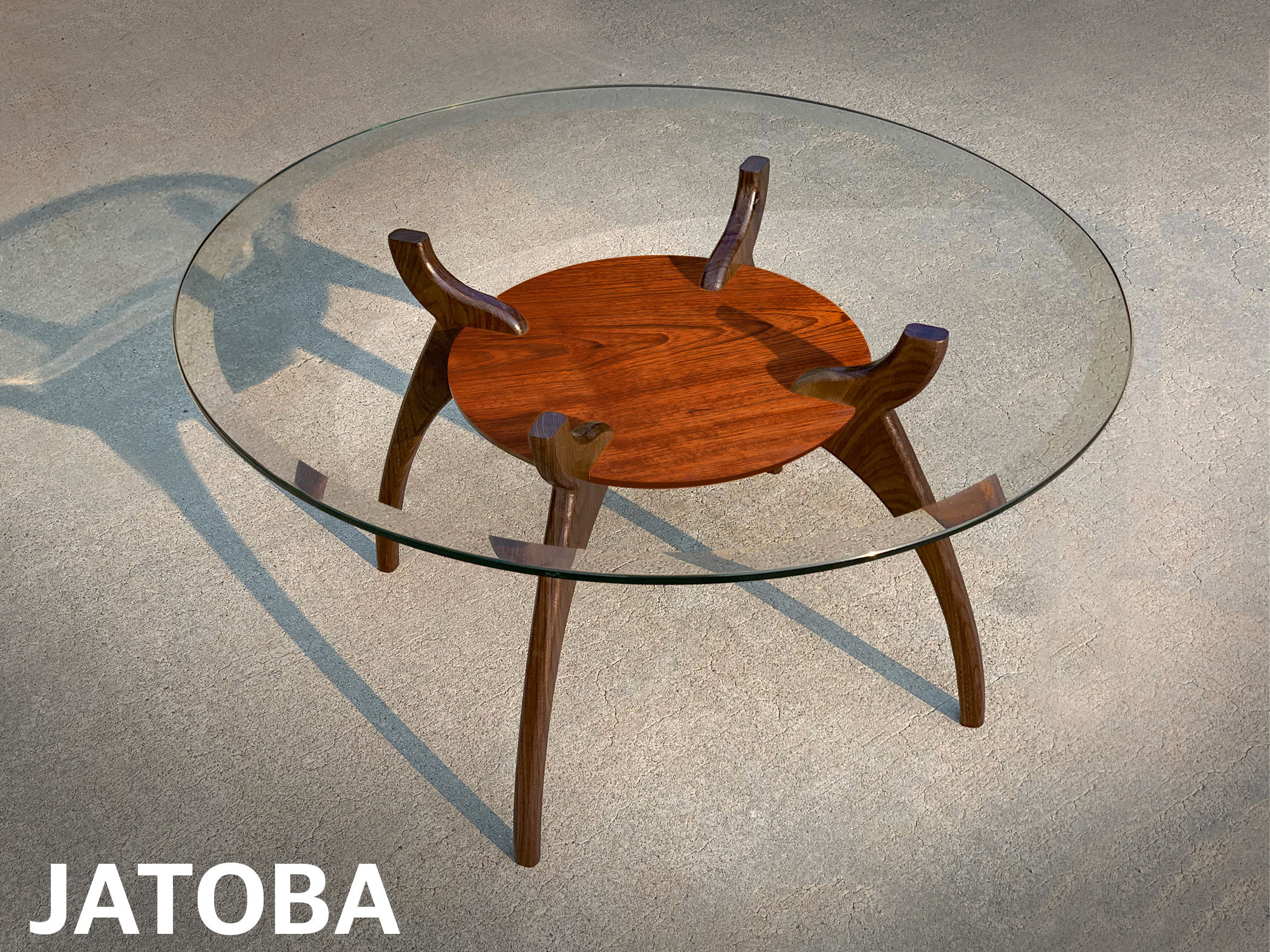 Round Glass Walnut Mid Century Modern Coffee Jatoba Table Base