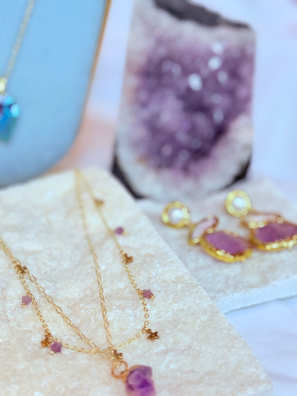 Thumbnail: Starlit Amulet Necklace | Amethyst & Gold Stars on 14k Gold Fill