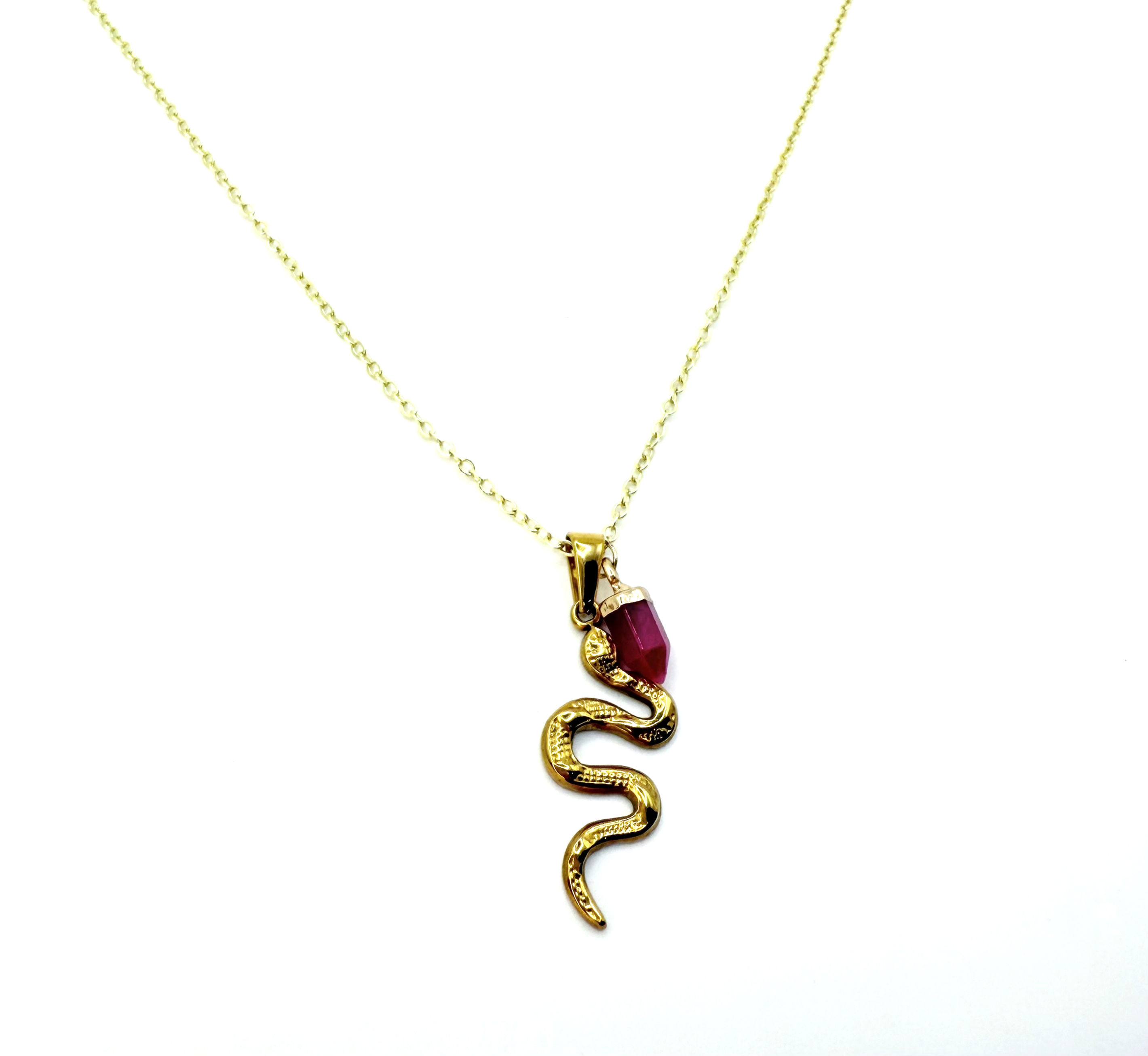 Serpent's Whisper Chalcedony Point Necklace with Gold Fill Snake Pendant | 14k G