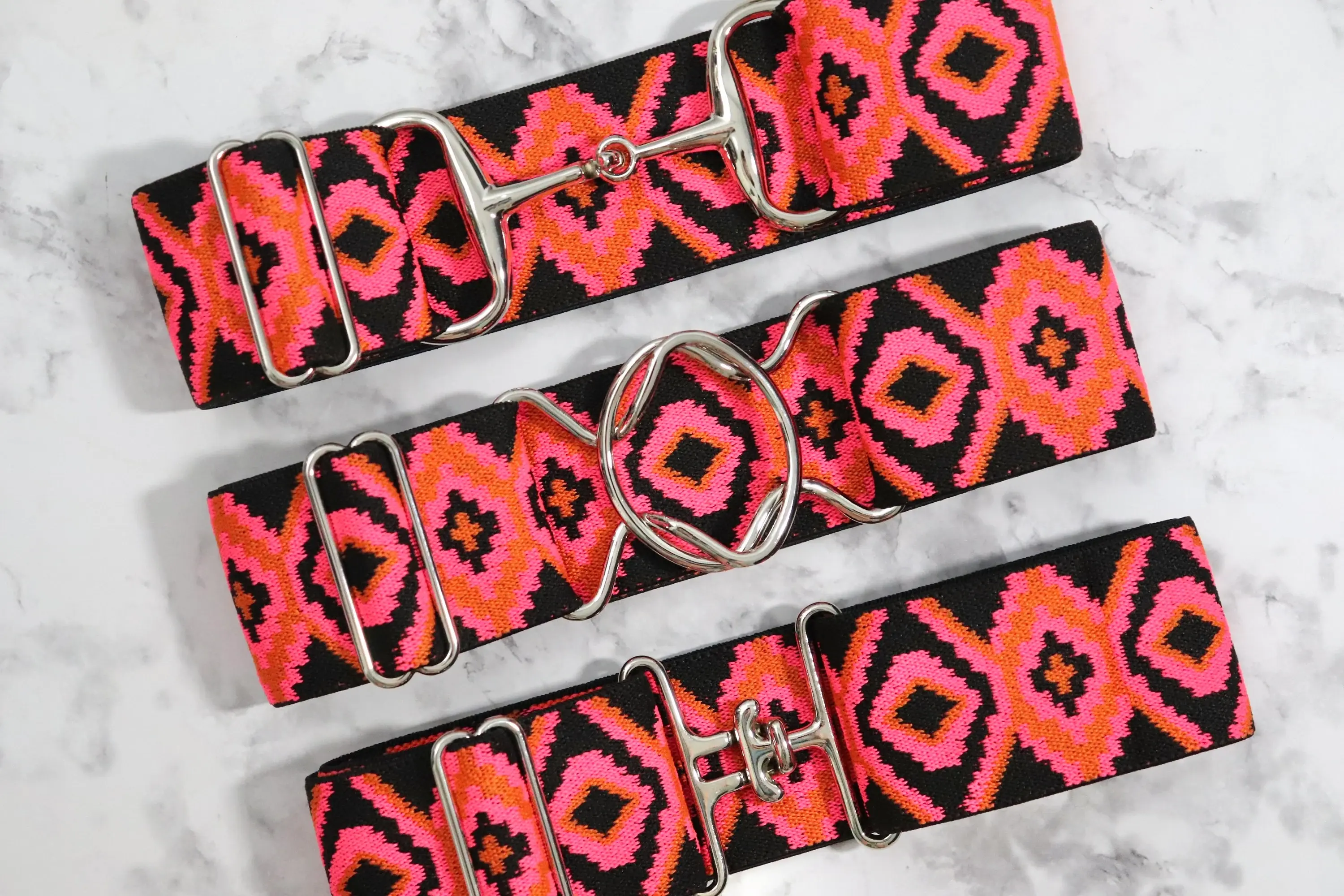 2 inch Red Aztec Elastic equestrian belt