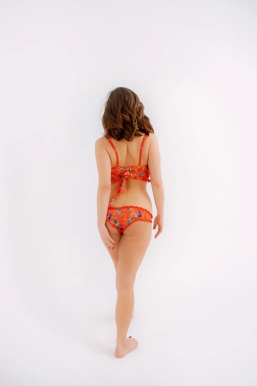 Thumbnail: Underwired Colored Pattern Lace Ruffle Bikini MLY Swimwear