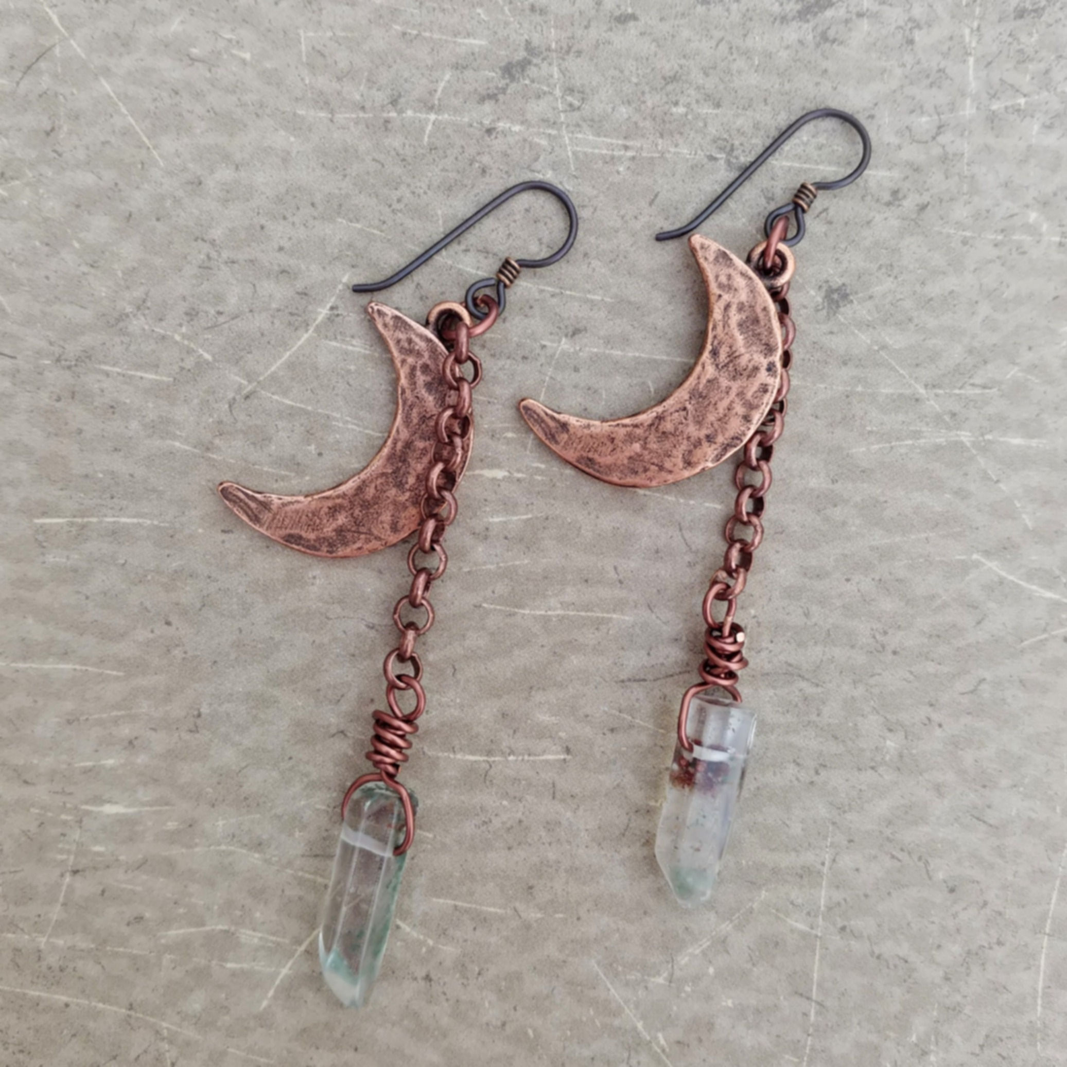 Garden Quartz & Copper Moon Earrings