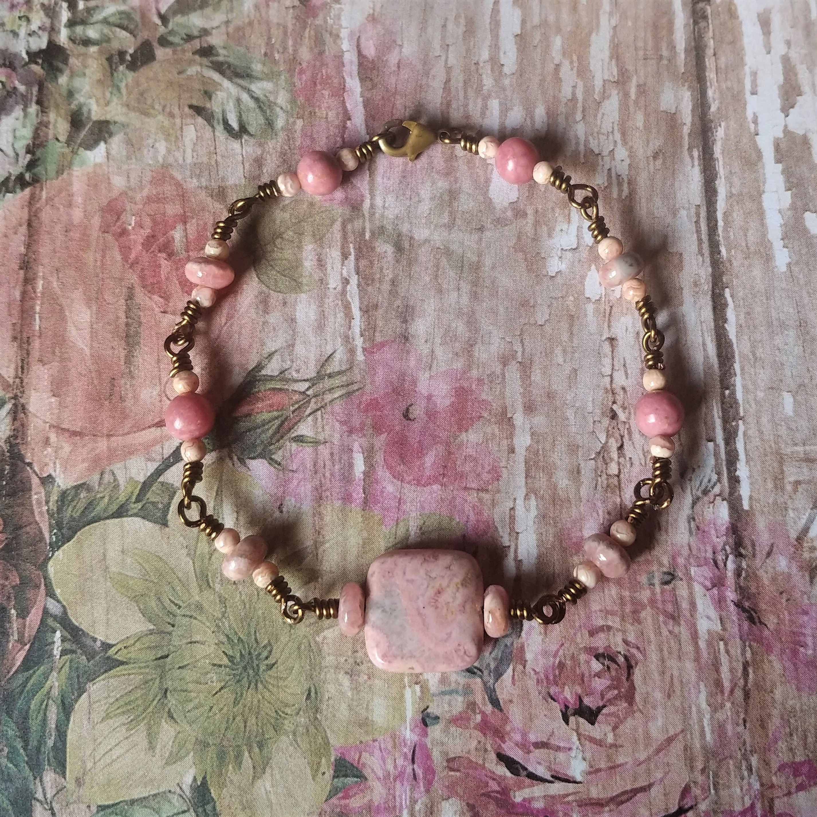 Rhodochrosite Wire Wrapped Bracelet