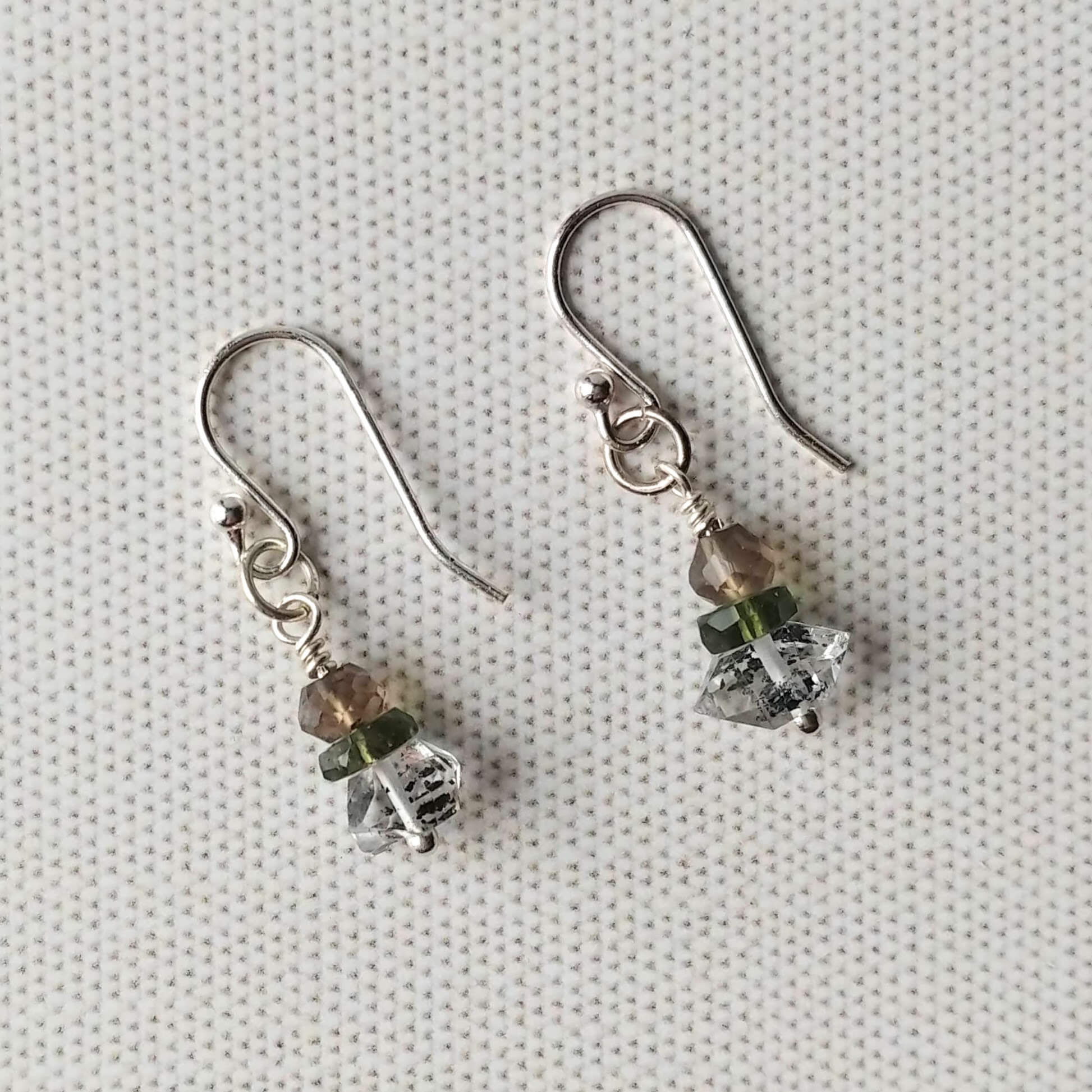 Moldavite & Herkimer Dangle Earrings