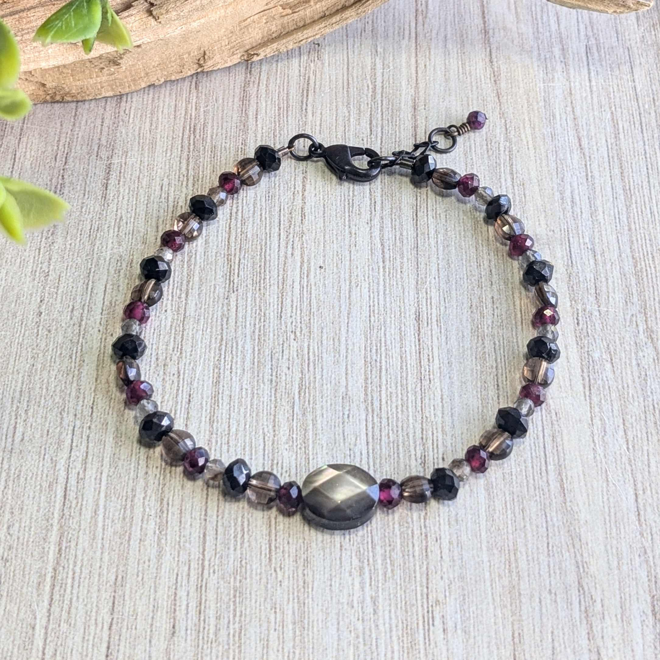 Black Pearl with Garnet Bracelet