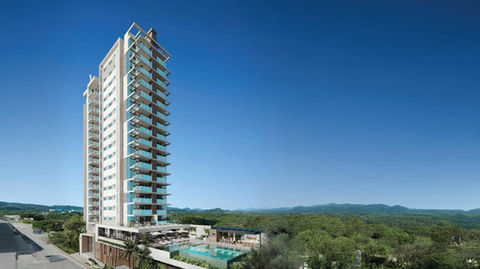 Imagem do projeto Ocean Park, empreendimento da Vetter Empreendimentos em Balneário Piçarras, SC, com previsão de entrega em outubro de 2025. Grupo Dienstmann responsável pela impermeabilização das áreas comuns.