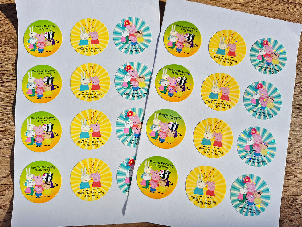 peppa pig thank you party stickers, gloss and holographic