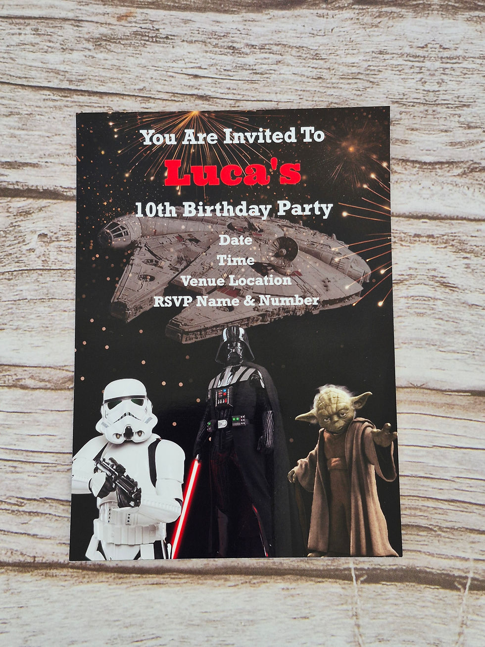 personalised star wars theme party invitation