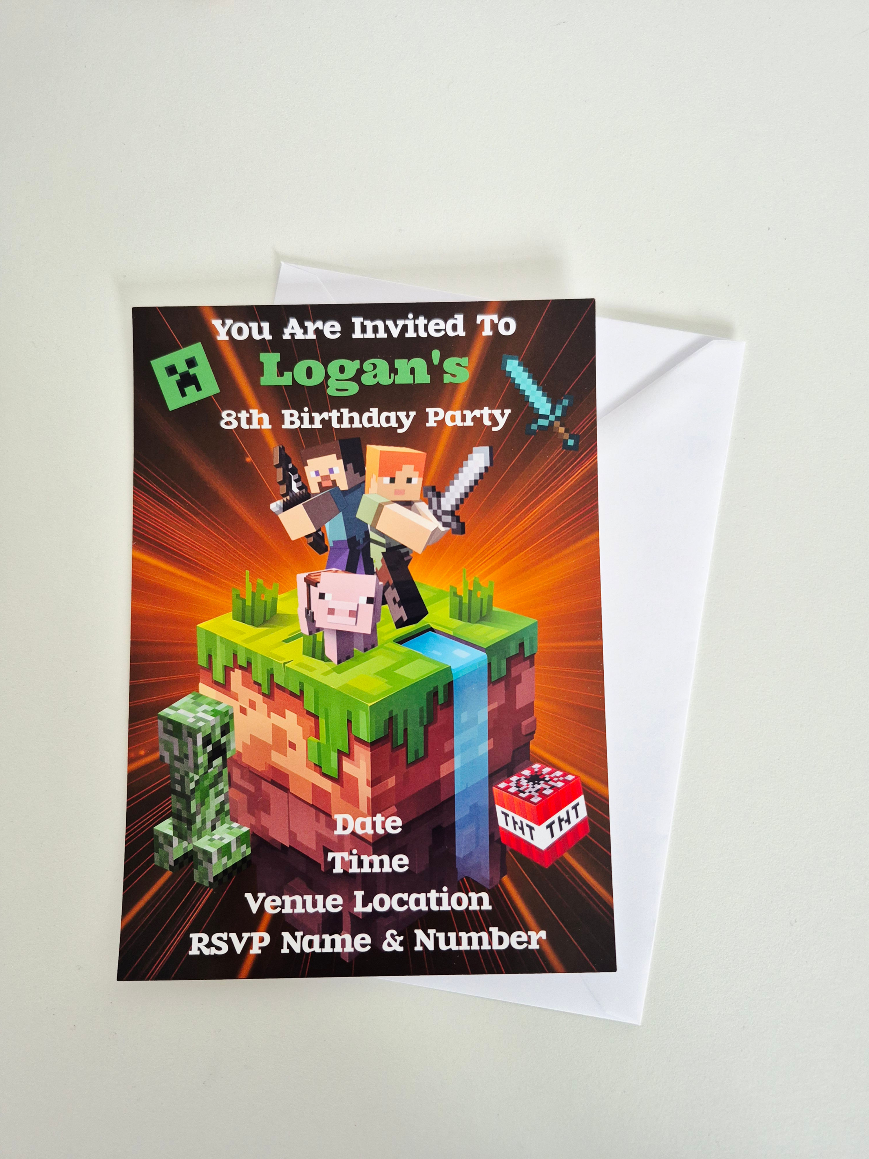 Custom Minecraft Party Invitations