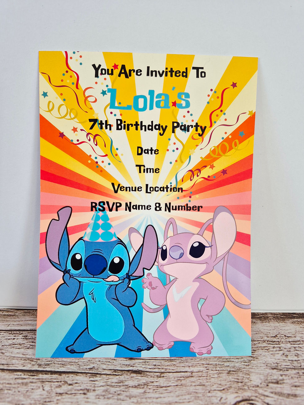 personalised Stitch theme birthday invitations