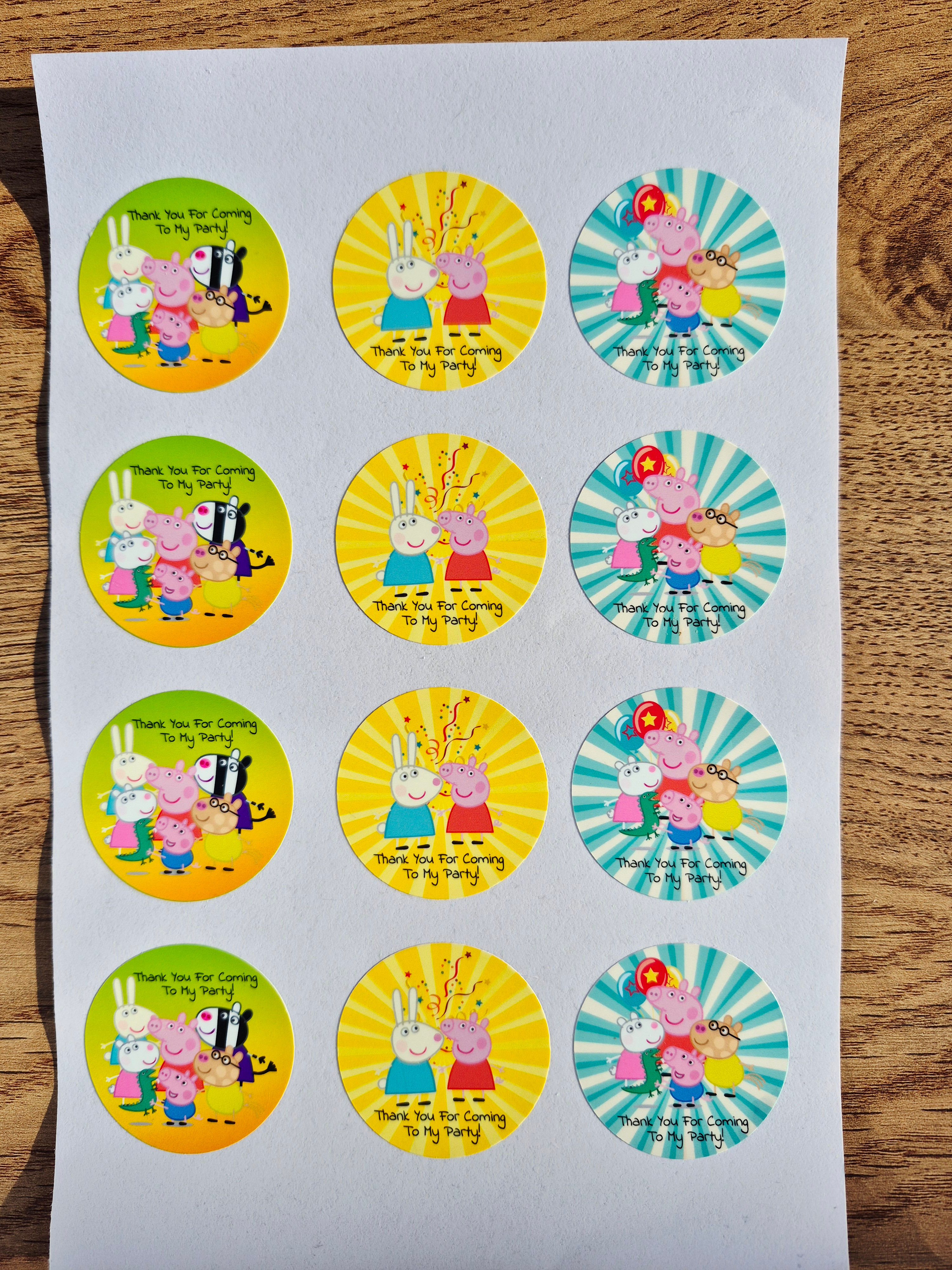 Peppa Pig thank you party stickers, gloss