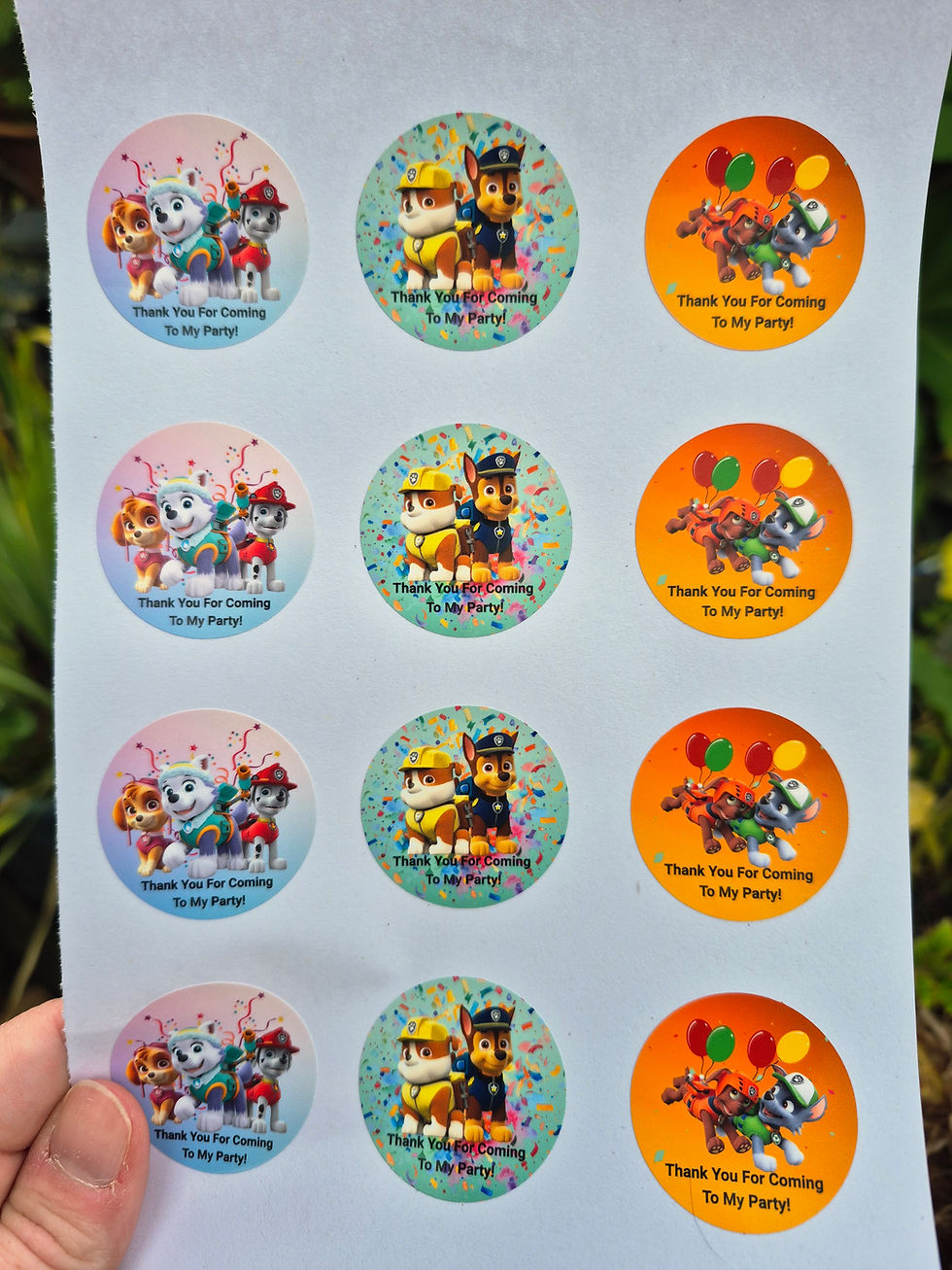 Paw Patrol "Thank You For Coming To My Party" Stickers