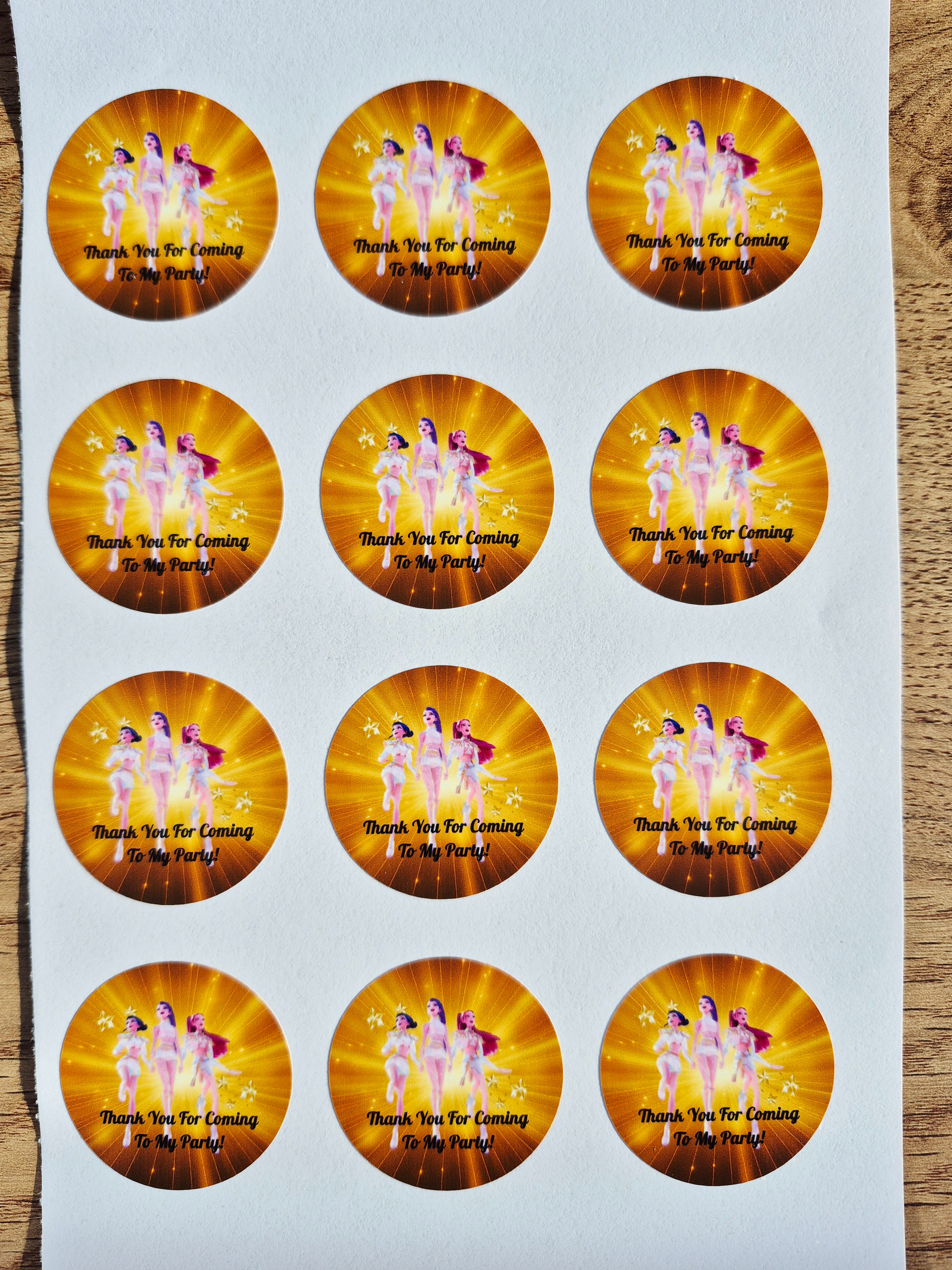 Demon Hunter, Golden theme thank you party stickers, gloss