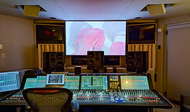 Mixing console and monitors in the Saturday Night Live Dolby Atmos room
