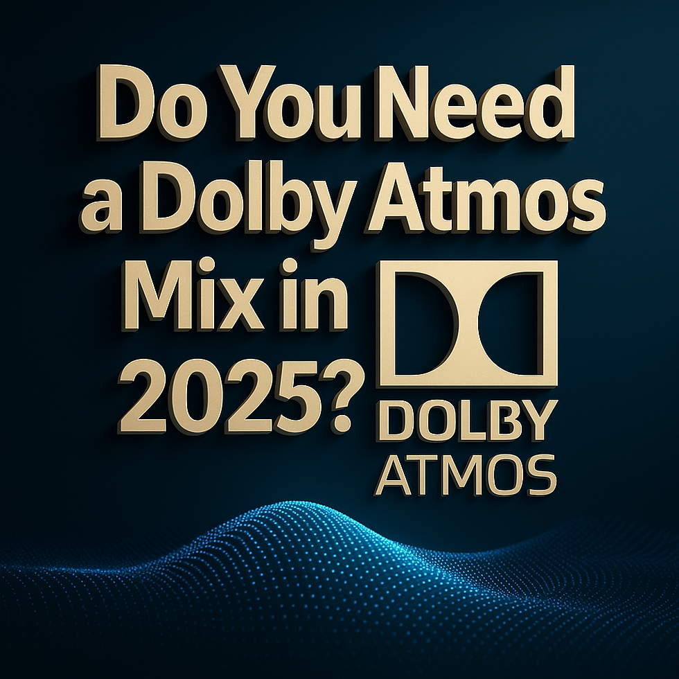 Do you need a Dolby Atmos mix in 2025 — gold Dolby Atmos title graphic with logo over a futuristic audio waveform background.