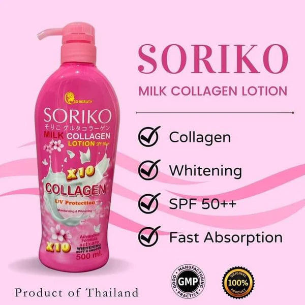 Soriko Milk Collagen Lotion SPF 50++, 500ml: Whitening, Collagen, Fast Absorption