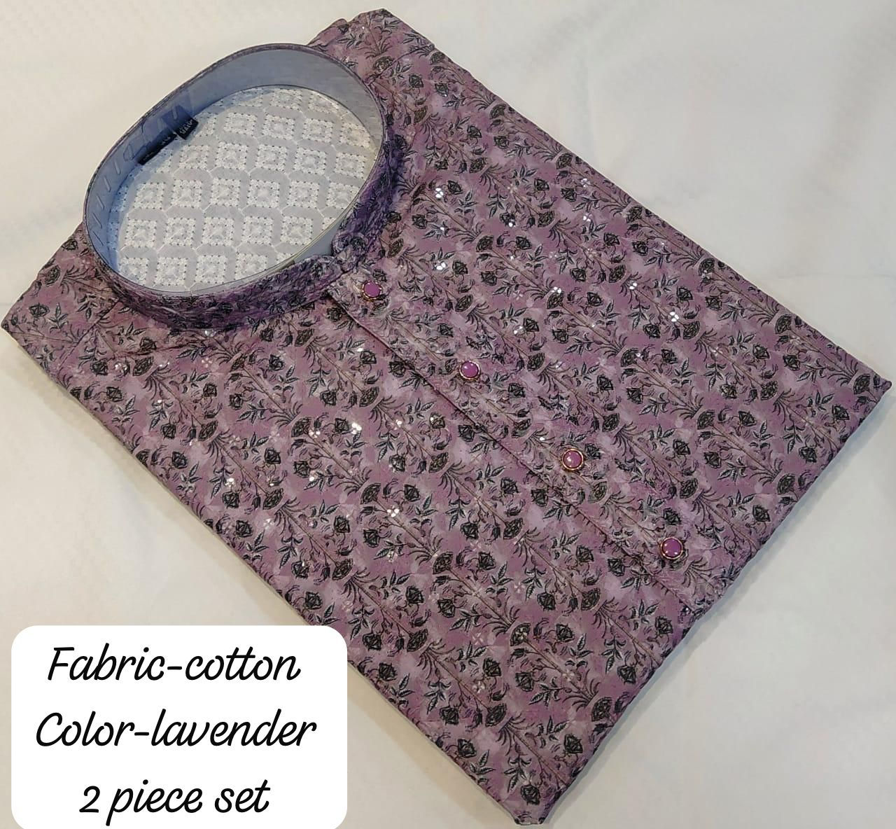 Lavender Floral Pattern Kurta Pajama Set