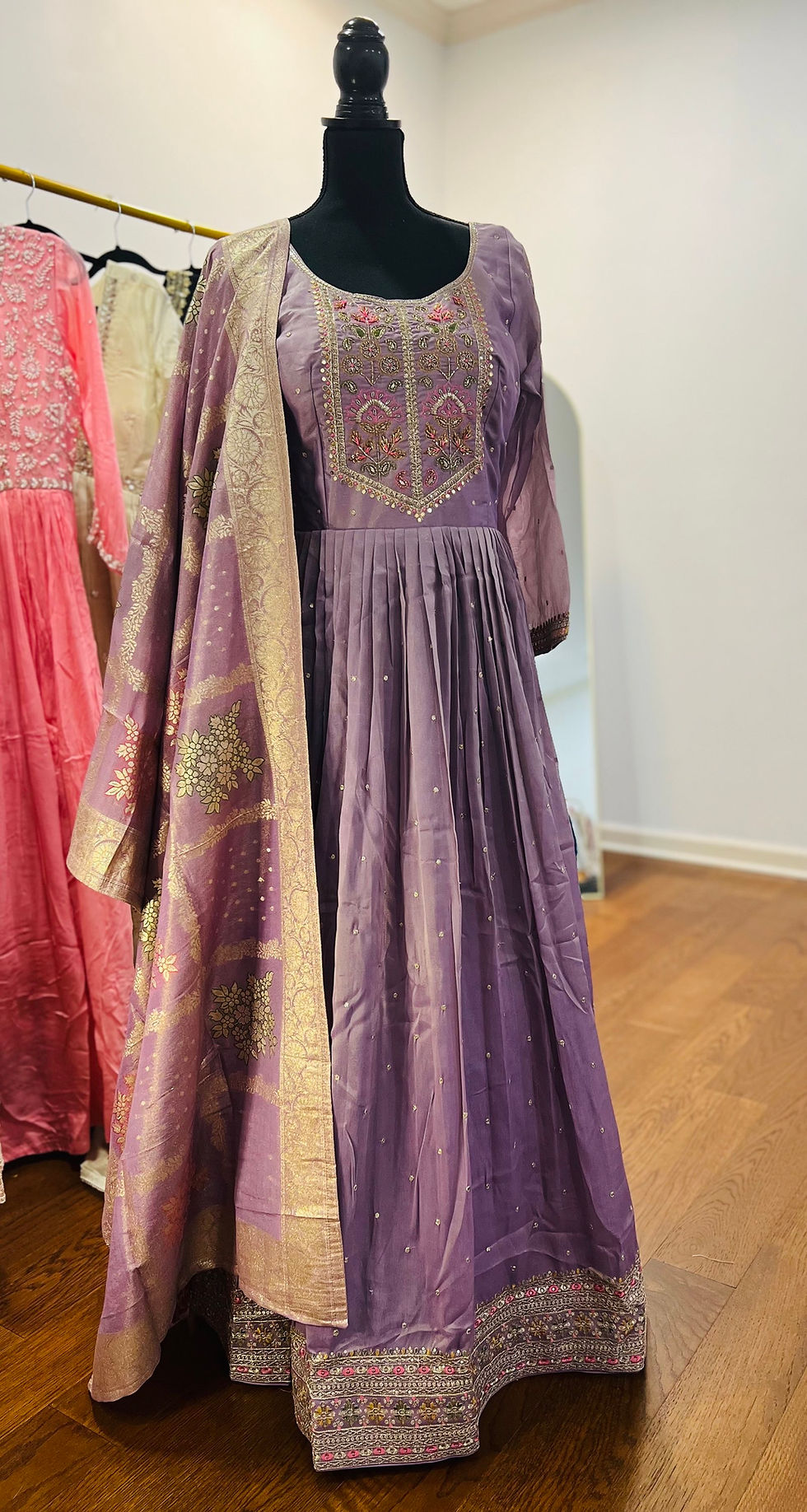 Thumbnail: Chanderi-silk traditional Anarkali suit with banarsi dupatta .
