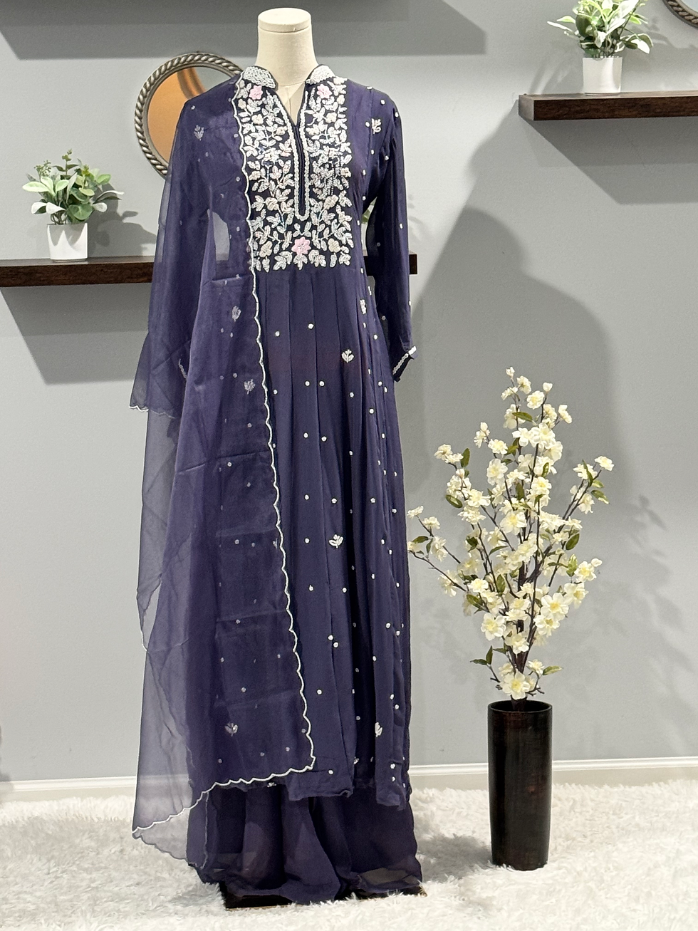 Thumbnail: Violet suit with detailed pearl and thread work