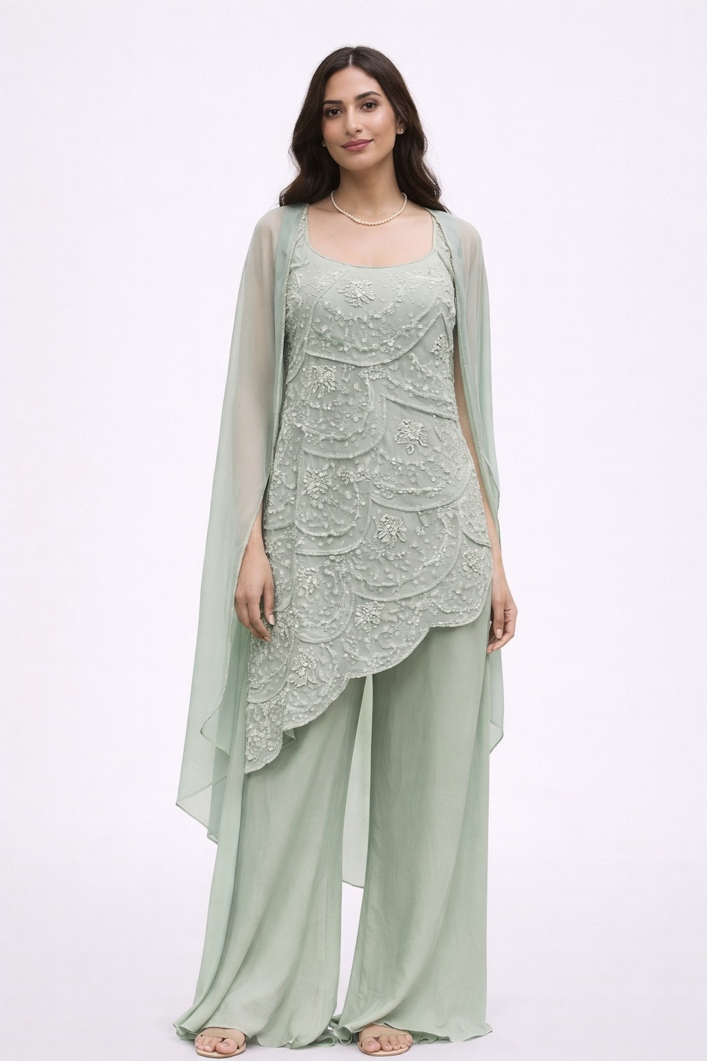 Dhara mint green partywear set