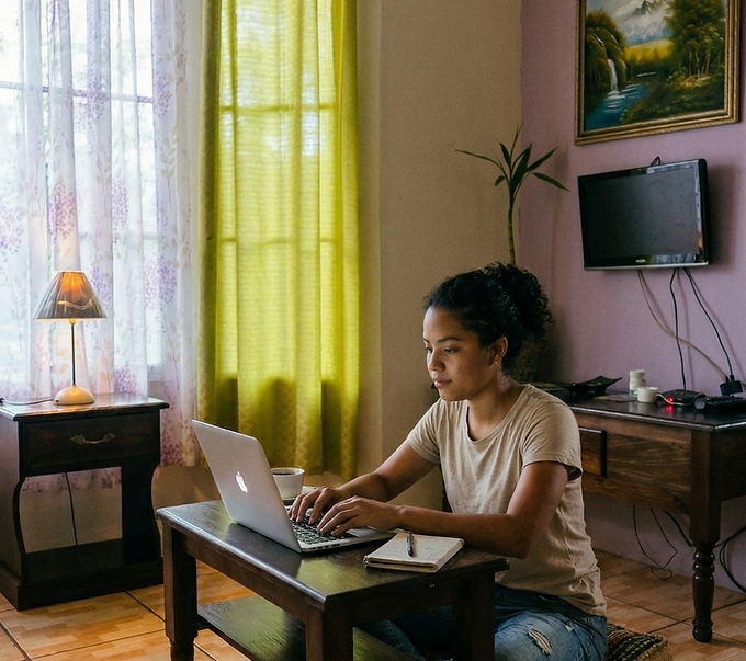 mujer colombiana trabajado e su portatil.png