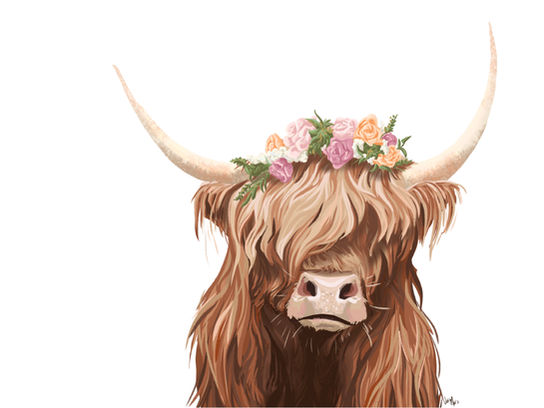 Highland cow with flower crown
