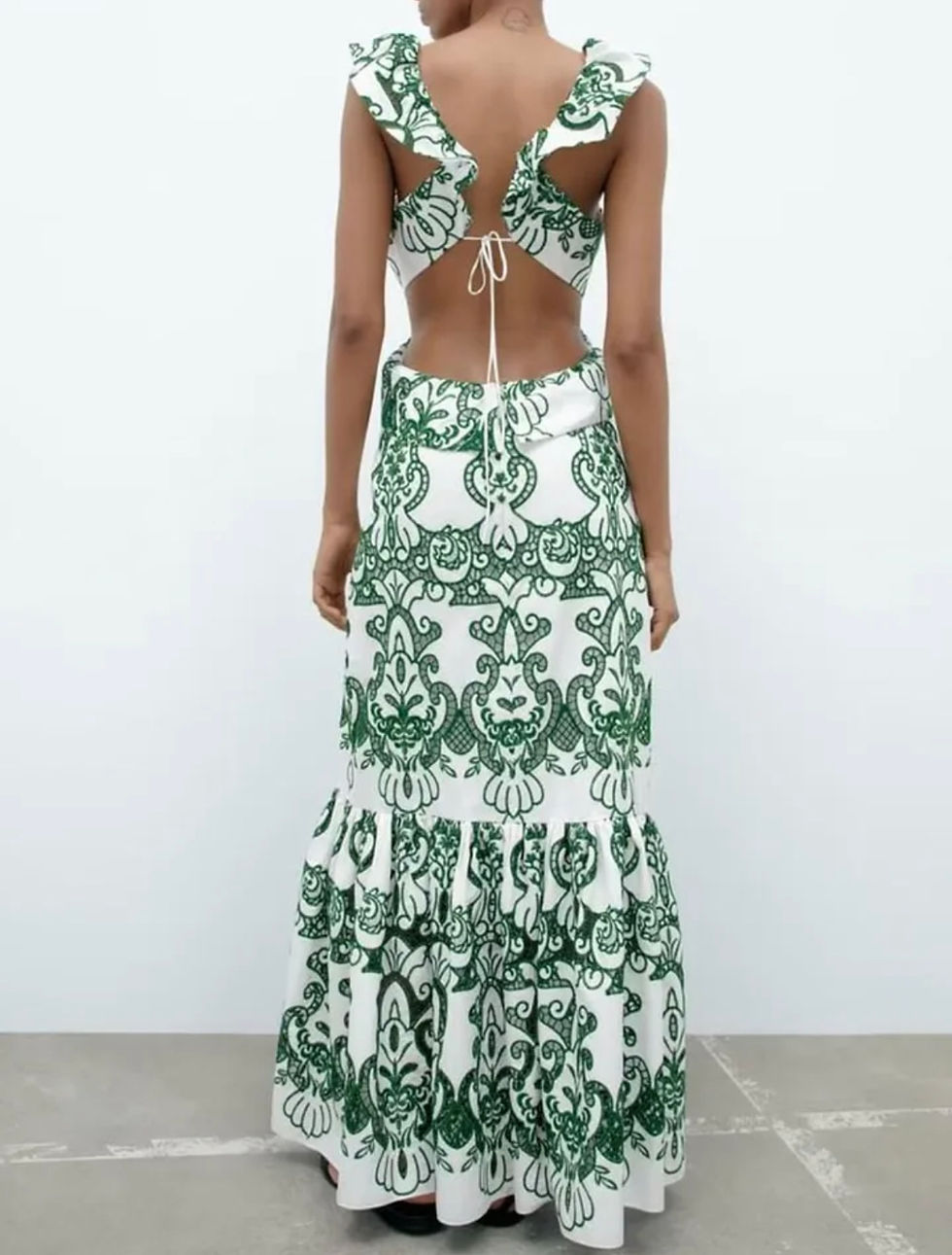Thumbnail: Garden ruffle backless maxi dress