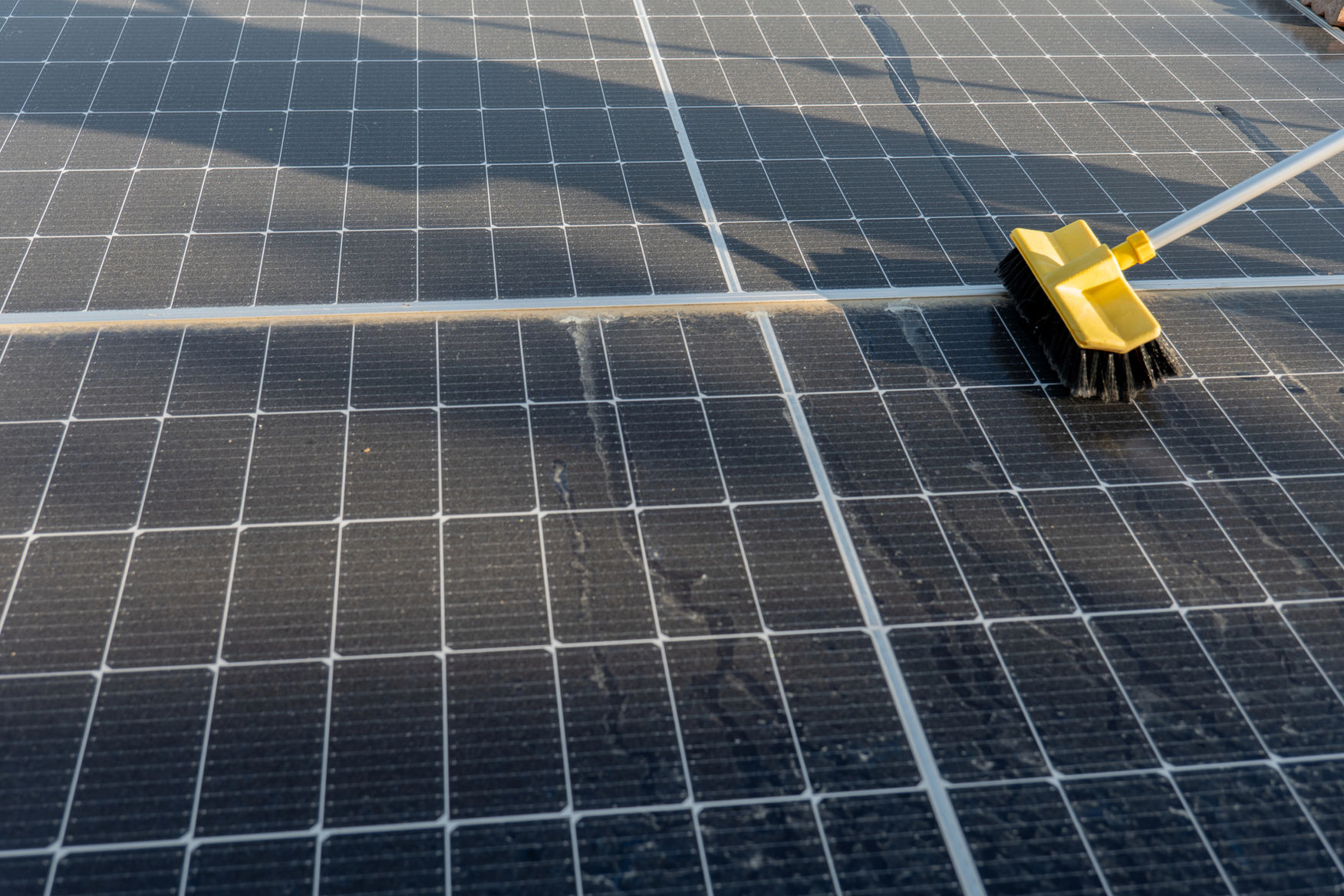 solar panel being cleaned