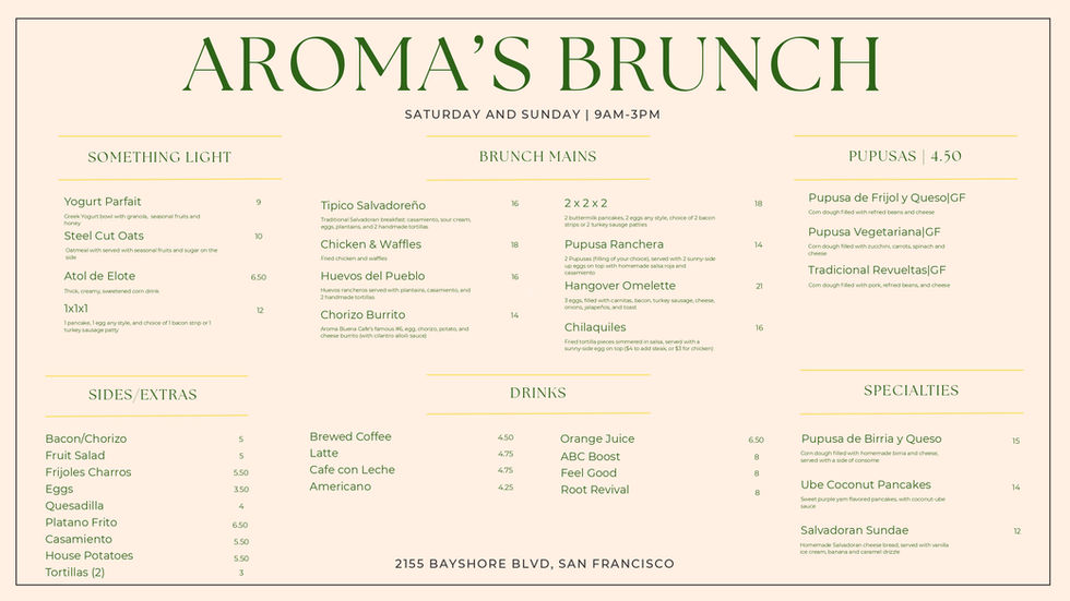Brunch menu