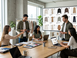 A fashion brand using 360 product spin technology on a seasonal collection page, powered by Qartsolutions AI product viewer, showing a rotating linen co-ord set from all angles to help retail buyers visualize fabric drape, side silhouette, and back detailing before placing a B2B order through the fashion portal.