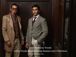 SS27 menswear trends showing Spring Summer 2027 menswear collections with soft tailoring menswear, linen tailoring men 2027, quiet luxury menswear 2027, relaxed silhouettes, premium luxury menswear fabrics SS27, and modern fashion styles influencing global menswear design and retail buying decisions.