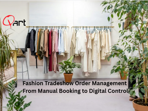 Fashion showroom displaying seasonal apparel collections arranged on racks, representing Fashion Tradeshow Order Management for B2B fashion distribution. The image reflects structured digital order capture, real-time inventory visibility, multi-brand management and modern distributor portal software replacing manual order booking during seasonal buying cycles such as AW2026 and SS2027.