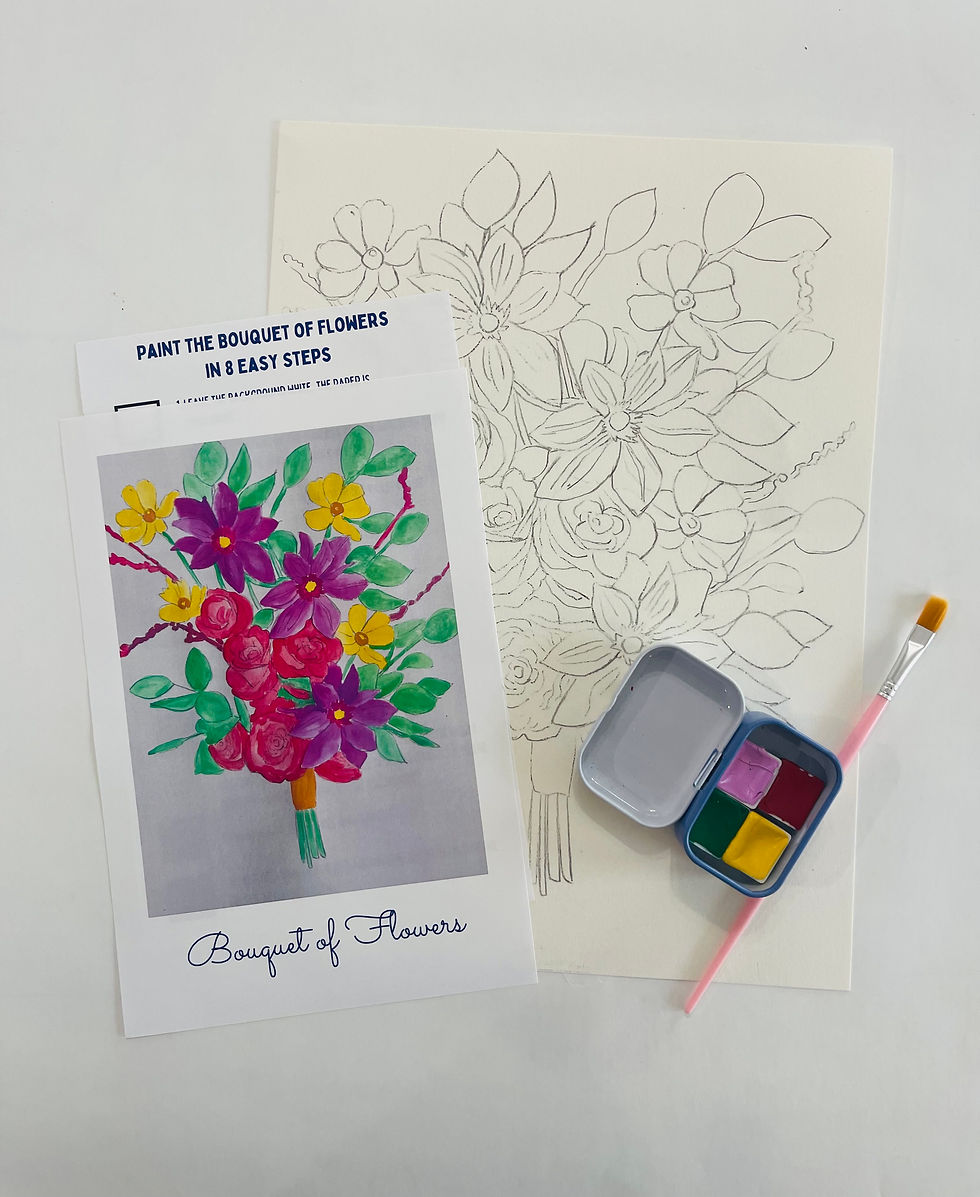 Thumbnail: WATERCOLOR PAINTING KIT Bouquet of Flowers with Coloring page, handmade paints,