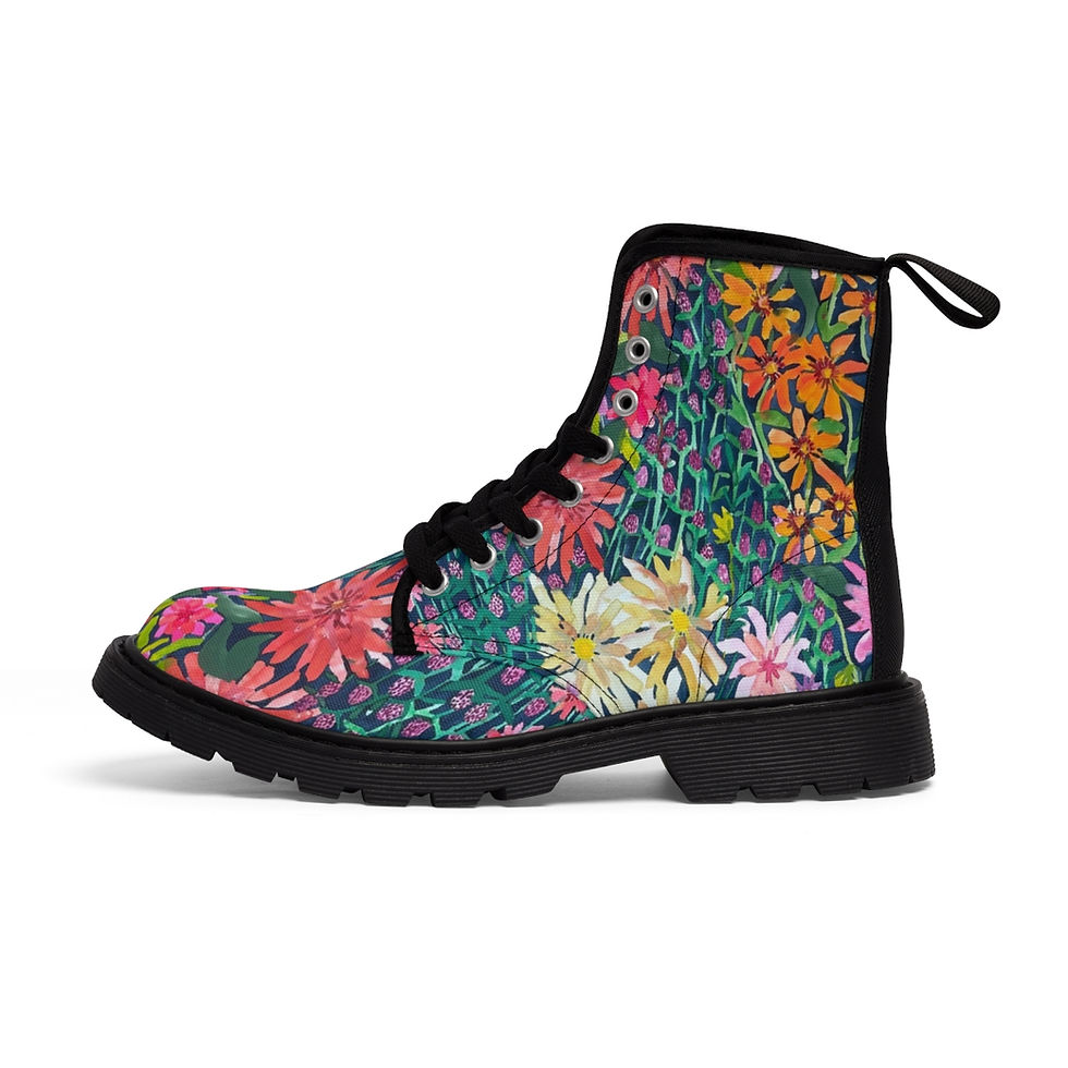 Thumbnail: Flower Pattern Women's Canvas Boots