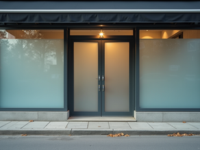 Eye-level view of a storefront with safety window film applied