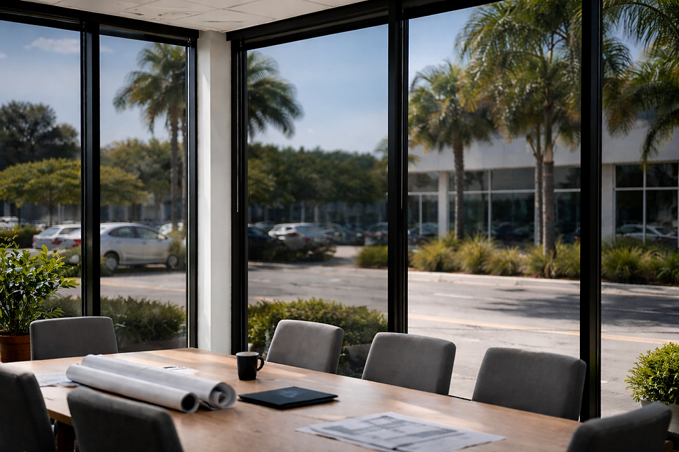 Modern commercial office in Dublin, California with floor-to-ceiling tinted windows providing heat reduction, glare control, and energy efficiency.