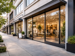 Modern Bay Area retail storefront protected with anti-graffiti window film to prevent glass damage and vandalism