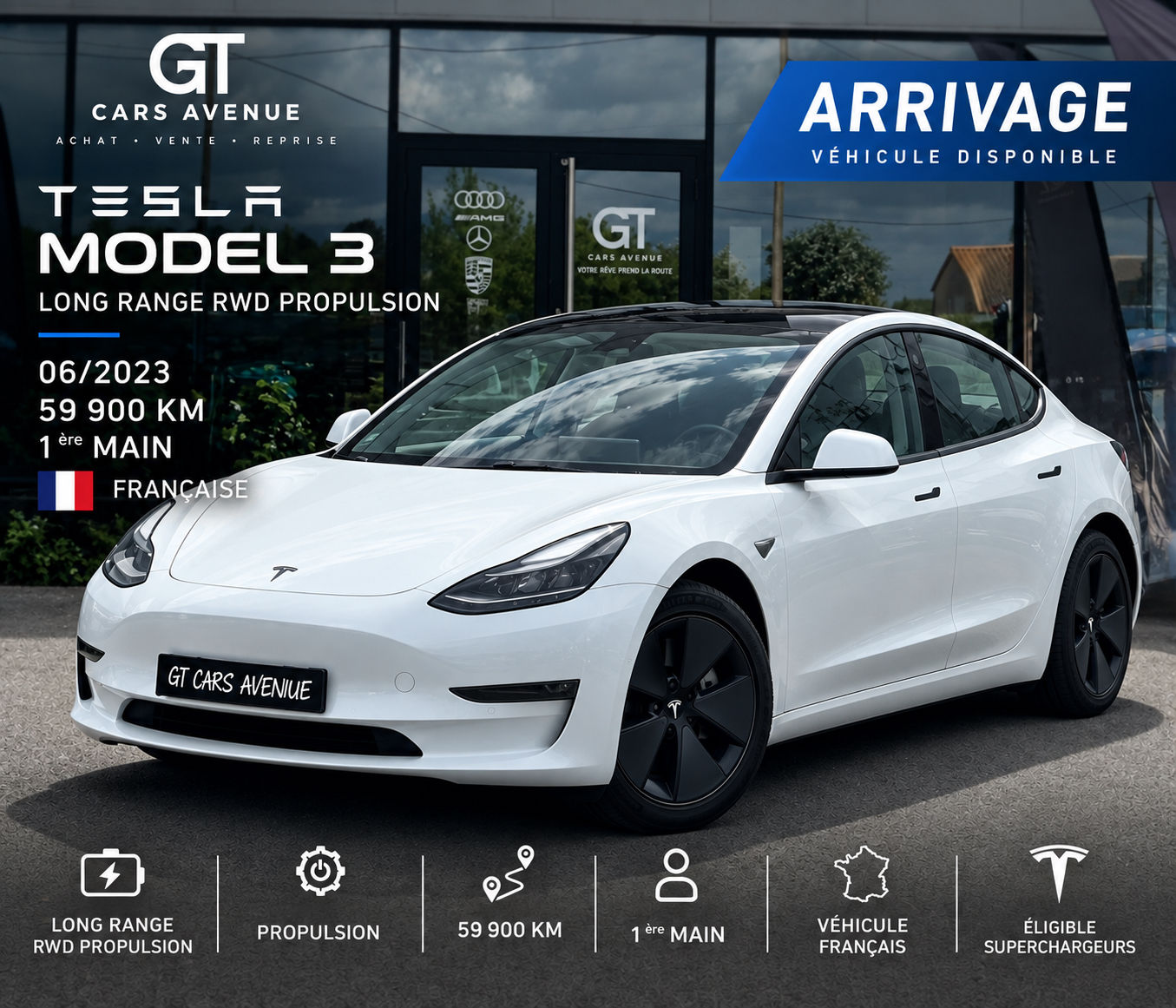 TESLA MODEL 3 LONG RANGE RWD 2023 702km autonomie