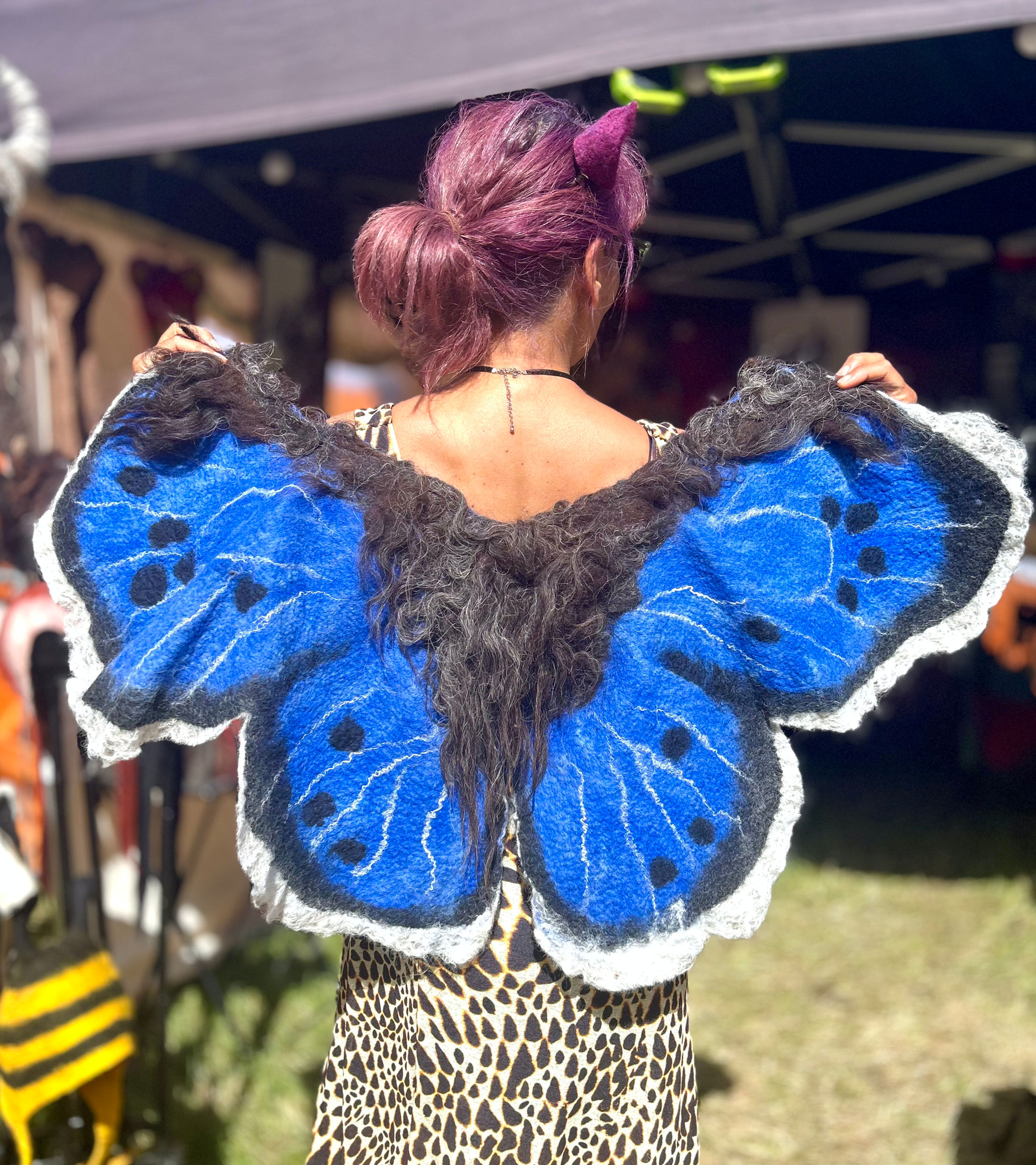 Blue Butterfly Wings Felted Cape