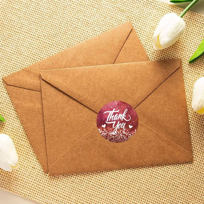 Thumbnail: Thank You Stickers Professional Labels Thank You Pink Red 4 Designs