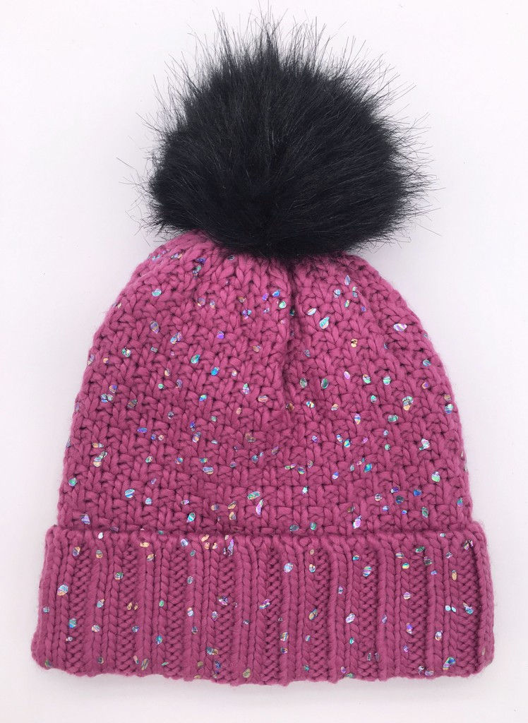Thumbnail: Girls Fashion Glitter Hat With Coral Fleece Lining