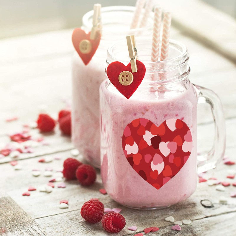 Thumbnail: Extra Large Stickers Floral Flower Heart Shape Labels  Flowers Red Pink