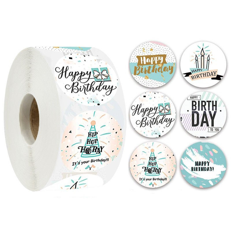 Happy Birthday Stickers Round Party Bags Labels Presents Gifts Cards
